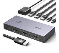 UGREEN Switch KVM Displayport 8K 60Hz 2 Entradas 1 Salida 1.4 4K 240Hz 1 Puerto Tipo C 3 Puertos USB A para Teclado Ratón Disco Duro Impresora Monitor con Controlador y 2 Cables DP 1M