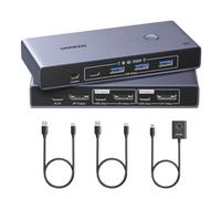 UGREEN Switch KVM Displayport 8K 60Hz 2 Entradas 1 Salida | Conmutador DP 1.4 4K 240Hz 4 Puertos USB 3A1C 5Gbps para Teclado Ratón Disco Duro Impresora con Controlador