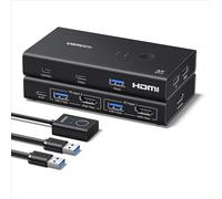 UGREEN Switch KVM HDMI 2.0 2 Entradas 1 Salidas 4K 60 Hz Conmutador KVM para 2 pc con 4 puertos USB 3.0 5Gbps para Teclado Ratón Disco Duro Controlador de Escritorio compatible con Windows Linux macOS