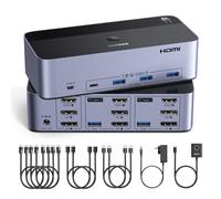 UGREEN Switch KVM HDMI+DP 2.0 2 Entradas 3 Salidas 8K 60 Hz Conmutador KVM para 2 pc con 4 puertos USB 3.0 5Gbps para Teclado Ratón Disco Duro compatible con Windows Linux macOS
