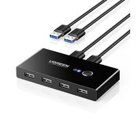 UGREEN Switch USB 2.0, Conmutador 2 Entradas y 4 Salidas, Ladron con 2 Cable para Compartir 4 Dispositivos de Teclado, Ratón, Memorias, Disco Duro, Impresoras, Escáneres, etc