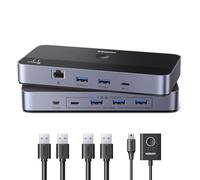 UGREEN Switch USB 3.0 Conmutador USB con 2 Entradas y 4 Salidas con Puerto Gigabit Ethernet RJ45 Conmutador PC con Mando a Distancia para Ratón y Teclado Compatible con Windows macOS Linux