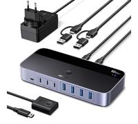 UGREEN Switch USB C 3.2 10 Gbps Conmutador KVM 2 Entradas de PC Comparten 7 Dispositivos USB (4A3C) para Teclado Ratón Disco Duro Impresora Escáner y Micrófono con Adaptador de Corriente DC 12 V