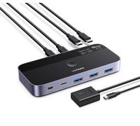 UGREEN Switch USB C 3.2 10Gbps Comutador KVM Puertos para 2 PC Entradas 4 Salidas Sincronización de Archivos para Teclado Ratón con Controlador del Escritorio e Incluye Cables