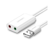 UGREEN Tarjeta de Sonido USB Externa, Adaptador Estéreo a Jack 3.5 mm Audio y Micrófono para PC, Mac, Raspberry Pi 3, PS4, Altavoces, Auriculares, Amplificador (Blanco)