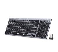 UGREEN Teclado inalámbrico Bluetooth 5.4 y 2.4 GHz, recargable, 3 dispositivos, teclado silencioso delgado, batería de larga duración, soporte ajustable, teclado portátil compacto para Mac, iPad
