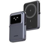 UGREEN Uno Power Bank Magnético 10000mAh Inalámbrico 7.5W, Cargador Portátil y PD 20W con Cavo USB C Pantalla y Soporte, Compatible con iPhone 16/15/14/13/12 Mini Plus Pro MAX, Negro