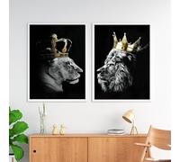 UGZDEA Fotos de lienzo de león, blanco y negro León y Leona póster, sala de estar moderna, dormitorio, decoración del hogar, sin marco(B,2x60x80cm)