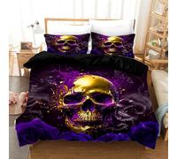 UGZDEA Juego de Cama Calavera 135x200cm, Juego de Cama Gótico con Motivo de Calavera Negra, Juega de Camas Halloween de Microfibra con Cremallera (B, 135x200cm)