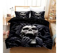 UGZDEA Juego de Cama Calavera 135x200cm, Juego de Cama Gótico con Motivo de Calavera Negra, Juega de Camas Halloween de Microfibra con Cremallera (A, 135x200cm)