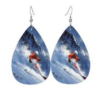 uh8bvlbw - Pendientes de piel con forma de lágrima para mujer, ligeros, de PVC, ganchos de plata 925, impresiones de doble cara, regalo hipoalergénico