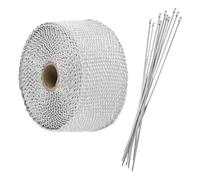 UHANBUT Rollo de cinta de fibra de vidrio para escape de motocicleta de 2 pulgadas x 16 pies, con 10 bridas de bloqueo de acero inoxidable, accesorios universales para colector de escape para