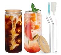 UHAPEER Juego de 2 vasos de cóctel en forma de lata, 660 ml/22 oz, vasos con tapa y pajita, vasos de cerveza, vasos para café, mojito, soda, matcha, cerveza