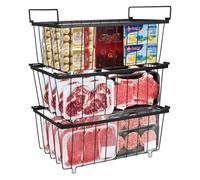 UHAPEER Juego de 3 organizadores para congelador, apilables, con asas, 37x18x14,5 cm, 20% alambre de acero, circulación de aire, ahorro de espacio para congelador de 215 L