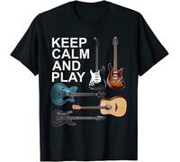 UHBGd68uu Keep Calm and Play Acoustic Bass Electric Guitars T-Shirt Black 3XL