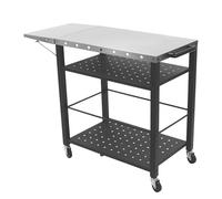 UHDUIG Mesa auxiliar plegable con ruedas, 4 niveles, mesa de acero inoxidable y mesa auxiliar plegable, para camping, jardín