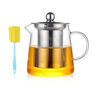 UHELET Tetera de Cristal con Infusor 450ml, Tetera de Vidrio Borosilicato Resistente al Calor,Teterade Cristal con Filtro de Acero Inoxidable para Té Sueltos y Té Flores- Con 1 Cepillo de Limpieza