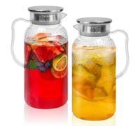 UHETLET 2 PCS Jarras de Agua 2 L con Tapa y Asa - Jarra Transparente - Jarras Plástico Reutilizables para Nevera - Ideal para Refrescos, Sangría, Limonada, Leche y Café - Resistente y Fácil de Limpiar