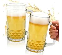 UHETLET 2 PCS Jarras de Cerveza de Cristal 500 ml, Vaso de Cerveza con Asa, Jarra deCerveza Grande y Estable, Taza deCerveza Transparente para Fiestas, Bares y Restaurantes -Aptas para Lavavajillas
