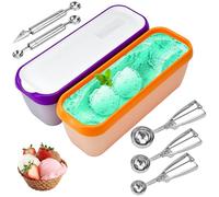 UHETLET 2 PCS Recipientes para Helados Individuales 1.5L, Contenedores de Hielo Plástico con Tapa, Contenedor para Helados reutilizables con 3 Cucharas de Helado, Accesorios de Cocina