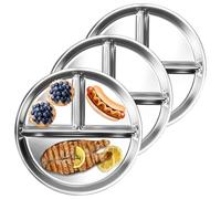 UHETLET 3 PCS Platos Divididos de Acero Inoxidable, Plato para Dieta en 3 Zonas para Adultos y Niños, Plato con Separadores, Platos Saludables Control de Porciones para Almuerzo y Cenas -23cm