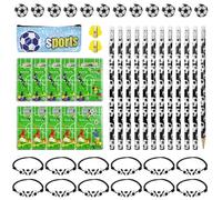 UHETLET 48 PCS Papelería Futbol, Lápices de Futbol con Gomas de BorrarFutbol, Estuche deFutbol Lapices, Pinball deFutbol y Pulseras Futbolistas, Regalo Invitados Cumpleaños Futbol en Escuela y Familia