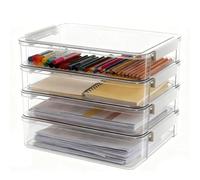 UHETLET 4PCS Caja de Archivo A4, Caja Organizadora de Archivos con Tapa, Portátiles Cajas Transparentes de Plástico A4, Organizador Documentos Apilables para Cartas Papel Revistas - 34,5x23,5x 6,5cm