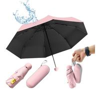 UHETLET Mini Paraguas Plegable con Protección UV 50+ y Antiviento, Paragua Plegable Pequeño con 8 Varillas, Unisex Paraguas Compacto de Viaje Ligero - Portátil en Estuche