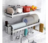 UHGFIMP Escurreplatos Colgante, Escurreplatos De 2 Niveles sobre Fregadero Escurridor De Platos De Acero Inoxidable Montado En La Pared con Escurridor Y Jaula para Palillos Colgantes,60CM