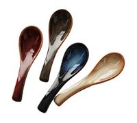 Uhidka Cuchara de 4 Piezas, Juego de Cucharas para Fideos Lamian de Estilo Japonés, Cuchara de Cerámica Azul, Cuchara de Porcelana Retro