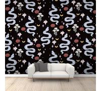 UHKGDS Papel pintado con patrón de serpiente, flores, luna y estrellas, papel pintado de pared geométrico, naturaleza misteriosa, mural para dormitorio, sala de estar, sofá, fondo de TV, pintura de