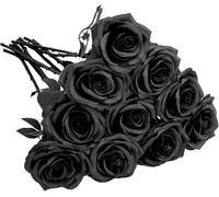 Uhky 10 rosas artificiales de seda, flores falsas de un solo tallo para novia, para Halloween, boda, hogar, fiesta, decoración (rosa negra)