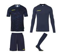 uhlsport Prediction Torwart Set Conjunto de Camiseta, Azul Marino y Amarillo Fluorescente, Extra-Large Unisex Adulto