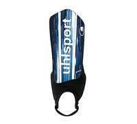 uhlsport Pro Lite Plus Espinilleras de fútbol para niños diseño Ligero con cáscara Dura protección del Tobillo Hombres Mujeres, Unisex-Adult, Azul Marino/Cyan, XXS