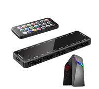 Uhngw Controlador de temperatura del ventilador Pwm, adaptador de luz Rgb para computadora con control remoto | Divisor de ventiladores Argb Pwm para ordenador, concentrador de ventilador para PC -