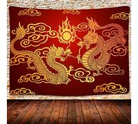 UHOMETAP Tapiz de dragón chino, tapiz de dragón chino tradicional asiático, tapiz rojo de dragón dorado, tapiz de pared para colgar en la pared, decoración del hogar, colcha de 203 x 152 cm, GTWYUH113