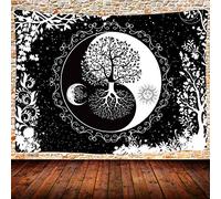 UHOMETAP Tapiz de sol y luna, mandala blanco y negro para colgar en la pared, tapiz de árbol de la vida Yin Yang, 80 x 60 pulgadas, decoración del hogar para dormitorio GTQQUH666