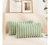Uhomy Juego de 2 fundas de cojín decorativas de tiro de pelo sintético para el hogar, de lujo, supersuaves, mullidas, rayadas, peludas, para sofá, sillón, dormitorio, cómoda, gruesa y esponjosa, funda