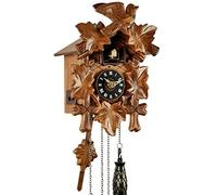 'Uhren-Park Eble' - Reloj de cuco de la Selva Negra - Movimiento de cuarzo a pilas - Campana de cuco - 10 melodías diferentes - Madera real - 5 hojas - 22 cm