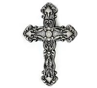 UHRIG cruz de pared de hierro macizo, crucifijo de hierro forjado para colgar, cruz cristiana para la pared, 25cm de altura. (negro antiguo/plata)
