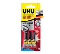 UHU 50820 Super Glue Minis Gel - Super rápido y extremadamente fuerte pegamento en prácticos mini tubos - 3 x 1 g