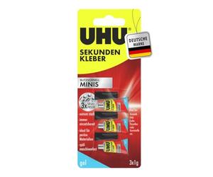 UHU 50820 Super Glue Minis Gel - Super rápido y extremadamente fuerte pegamento en prácticos mini tubos - 3 x 1 g