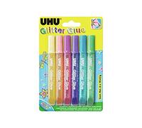 UHU Pegamento Decorativo con Purpurina, Multicolor, 6 x 10 ml (39110) colores pastel, Pack 6 x 10ml