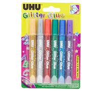 UHU Glitter Glue Original-Pegamento decorativo con purpurina brillante para crear miles de decoraciones-Pack 6x10 ml.