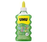 UHU Glitter Glue Verde - Botella de purpurina verde para decorar, segura para los niños, dermatológicamente probada, perfecta para los trabajos
