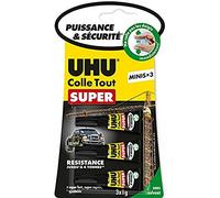 UHU Pegamento super - Pegamento instantáneo de gel súper potente, súper rápido y súper resistente, sin disolventes, transparente, minis tubos, 3 x 1 g