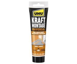 UHU Pegamento universal de montaje, 200 g, fuerte agarre para interior y exterior, sin disolventes, secado rápido, resistente al agua, versátil adhesivo multiusos en tamaño práctico