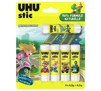 UHU Stic Mario Kart - Palitos de pegamento sin disolventes, blanco, Mario Kart, lote 4+1 stics de 8,2 g