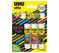 UHU Stic - Palitos de pegamento sin disolventes, edición limitada de neón blanco, lote de 4 stics de 8,2 g
