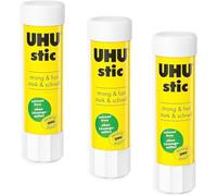 UHU Stic - Pegamento en barra sin disolventes, aplicación transparente, 8 g, 3 unidades